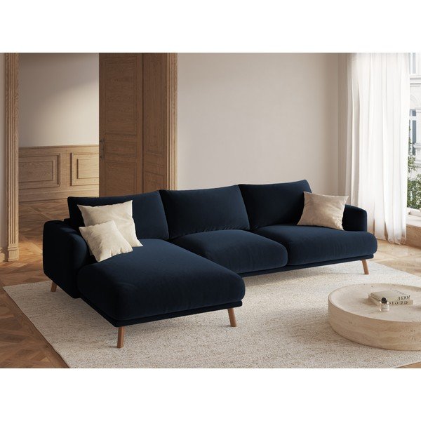 Colțar albastru închis cu tapițerie din catifea (cu colț pe partea stângă/cu șezlong) Naomi – Micadoni -image-1