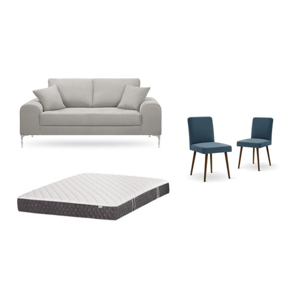 Set canapea gri, 2 scaune albastre, o saltea 140 x 200 cm Home Essentials