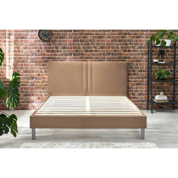 Pat matrimonial 180x200 cm maro deschis tapițat cu somieră Kerry – Bobochic Paris-image-4