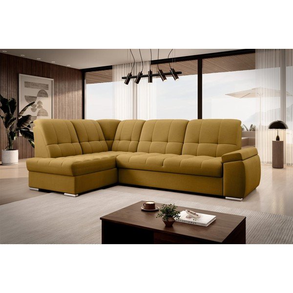 Colțar galben extensibil/cu spațiu de depozitare cu tapițerie din catifea (cu colț pe partea stângă/în formă de ”L”) Sado – ELTAP-image-4