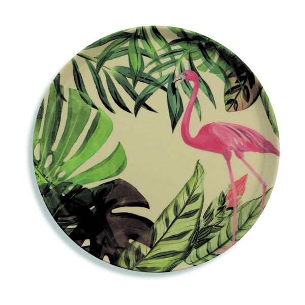 Farfurie din bambus Villa d'Este Tropical, motiv flamingo, 31,8 cm
