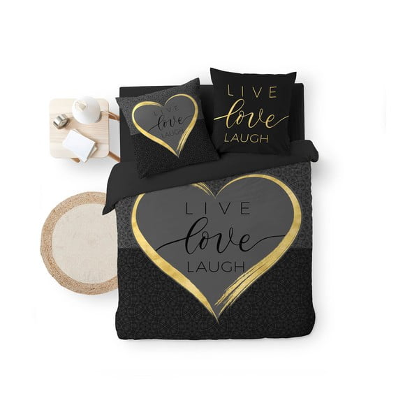 Lenjerie de pat neagră din bumbac pentru pat dublu 200x200 cm Crazy Love – douceur d'intérieur