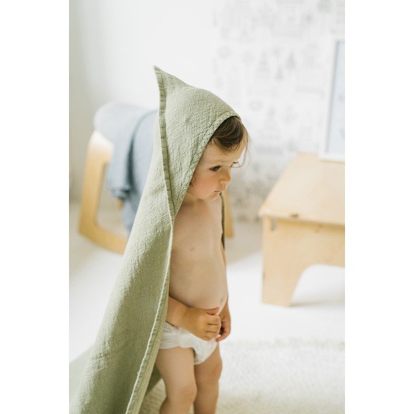 Prosop din in cu glugă pentru copii verde 100x100 cm Waffle - Linen Tales-image-2