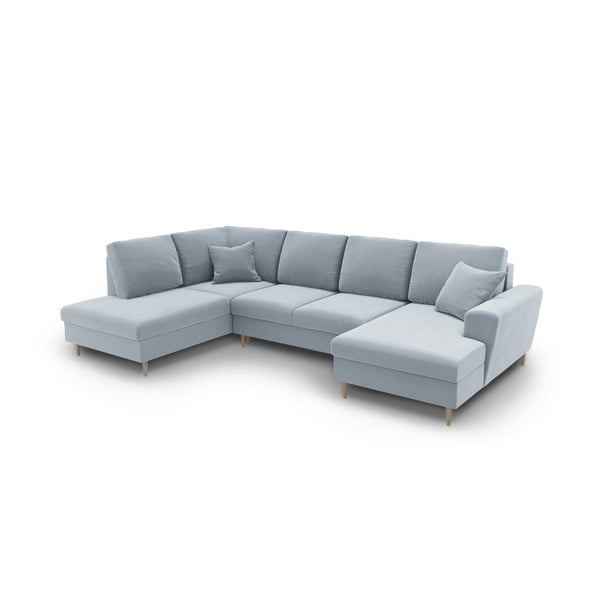 Colțar albastru deschis extensibil, cu spațiu de depozitare cu tapițerie din catifea (cu colț pe partea stângă-în formă de "U") Kyoto – Cosmopolitan Design-image-2