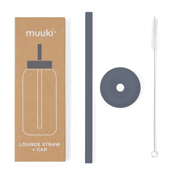 Pai de băut cu perie de curățare/cu capac inclus din silicon Smoke Grey – Muuki