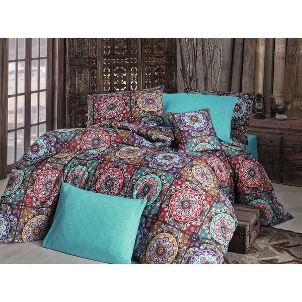 Lenjerie de pat cu cearșaf pentru pat dublu Nazenim Home Ashley Turquoise, 200 x 220 cm