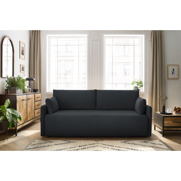 Canapea gri închis extensibilă cu tapițerie din catifea reiată  211 cm Marcel – Bobochic Paris-image-1