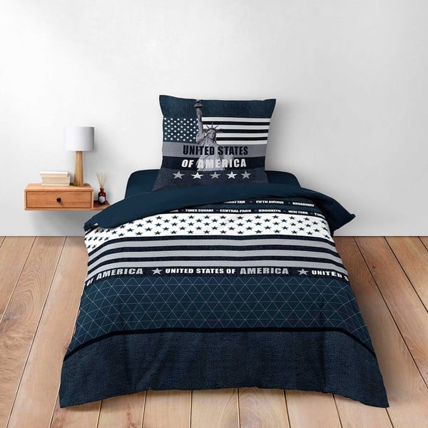 Lenjerie de pat albastru-închis din bumbac pentru pat de o persoană 140x200 cm States – douceur d'intérieur-image-1