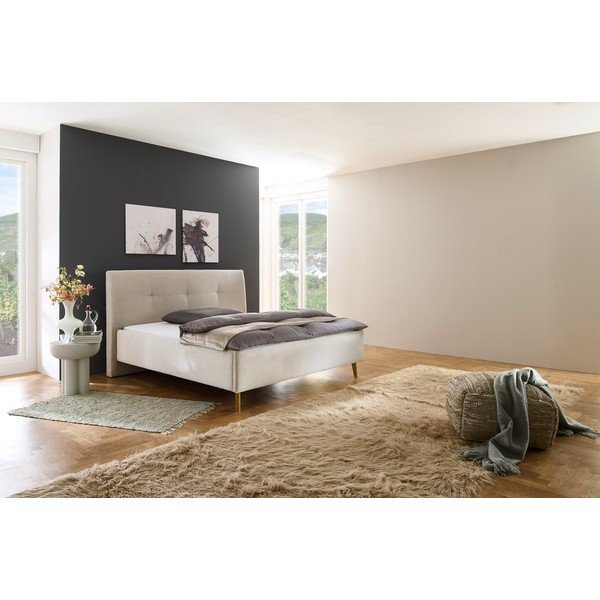 Pat matrimonial bej tapițat cu spațiu de depozitare cu somieră 180x200 cm Madea – Meise Möbel-image-1