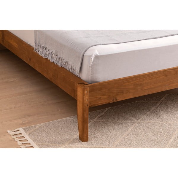 Pat în culoare naturală/maro închis din lemn de molid cu somieră 90x200 cm Venus – Kalune Design-image-4