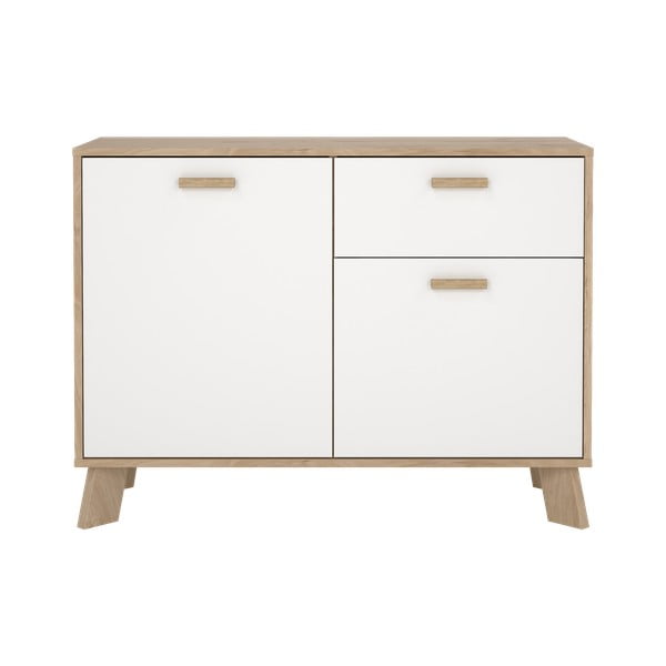 Comodă albă-în culoare naturală cu aspect de lemn de stejar 99x73x39 cm Ikast – Tvilum