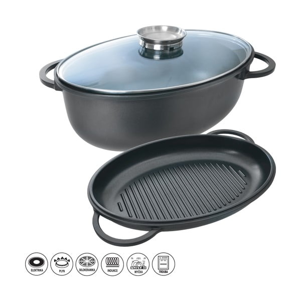 Oală din teflon cu capac din sticlă și tigaie gril Orion Al Aroma-image-1