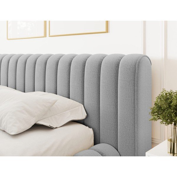 Pat matrimonial gri deschis tapițat cu spațiu de depozitare cu somieră 160x200 cm Carilla – ELTAP-image-4