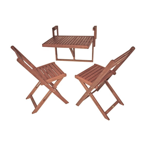 Set 2 scaune și măsuță de agățat pentru balcon din lemn de eucalipt Balcony Berkeley - Garden Pleasure