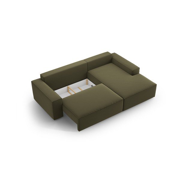 Colțar verde extensibil/cu spațiu de depozitare cu tapițerie din catifea (cu colț pe partea dreaptă/cu șezlong) Jodie – Micadoni -image-4