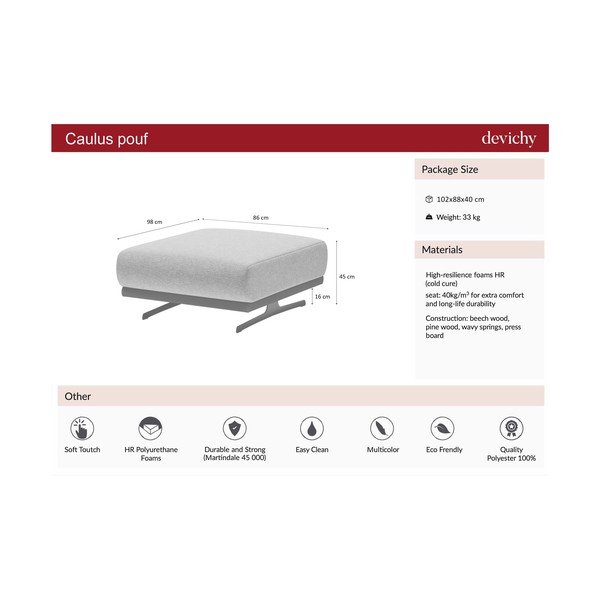 Taburet devichy Caulus, gri deschis-image-4