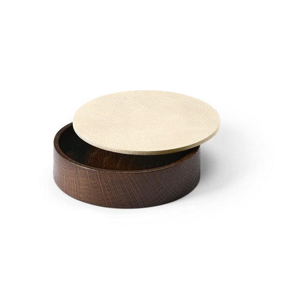 Cutie de depozitare maro-crem din lemn și din piele ecologică cu capac, decorativă ø 11x3,5 cm Circle Nupo – LIND DNA-image-1