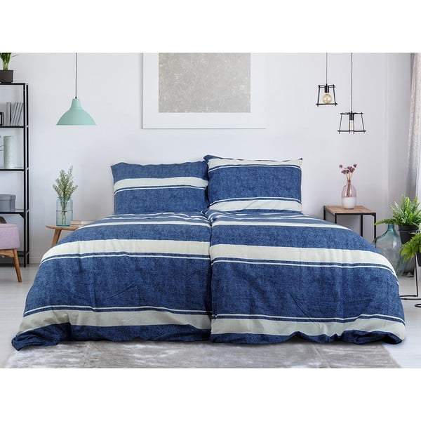 Lenjerie de pat albastră din țesătură crep pentru pat de o persoană 140x200 cm Blue Line – B.E.S.