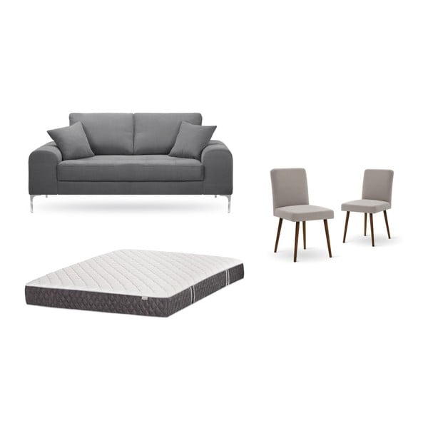 Set canapea gri, 2 scaune gri deschis, o saltea 140 x 200 cm Home Essentials