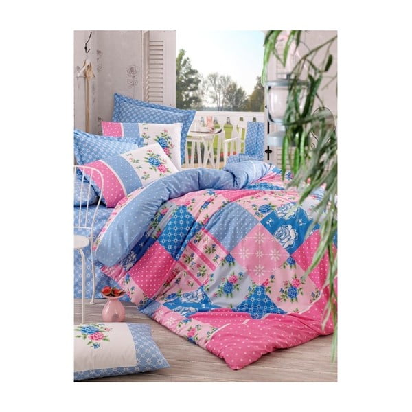 Lenjerie de pat, roz-albastru, Patchwork, 160x220 cm
