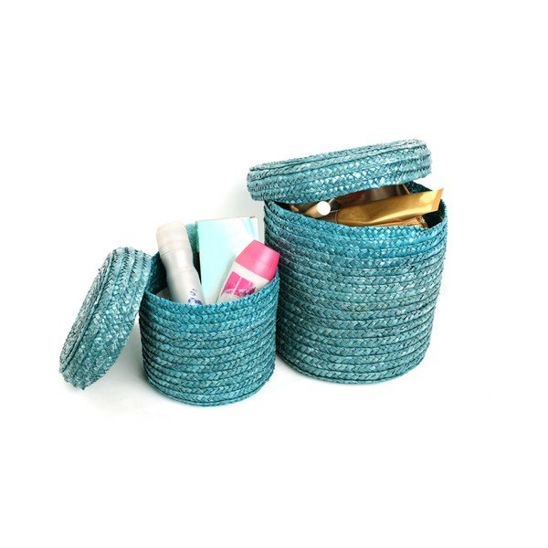  Set 2 coșulețe cu capac Premier Housewares Straw, turcoaz-image-1