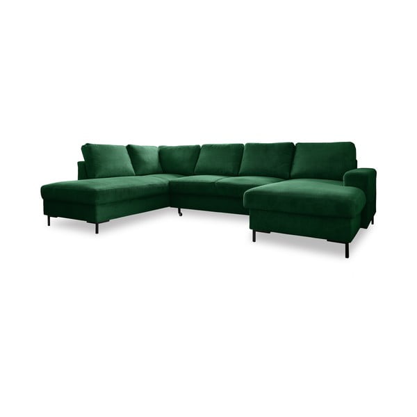 Colțar verde închis extensibil cu tapițerie din catifea reiată  (cu colț pe partea stângă ) Lofty Lilly – Miuform