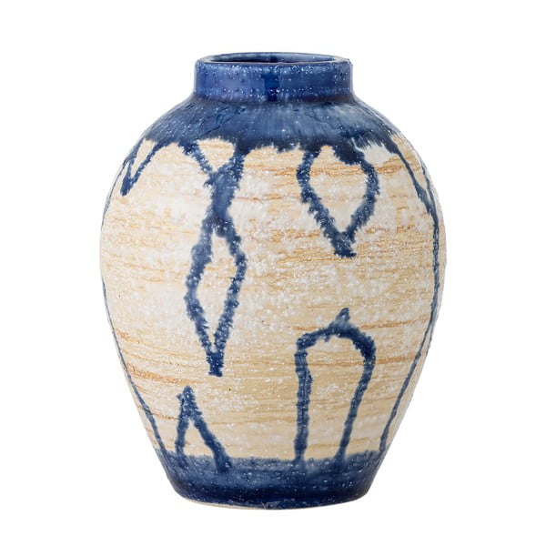 Vază albastră/crem din gresie (înălțime 16 cm) Avon – Bloomingville