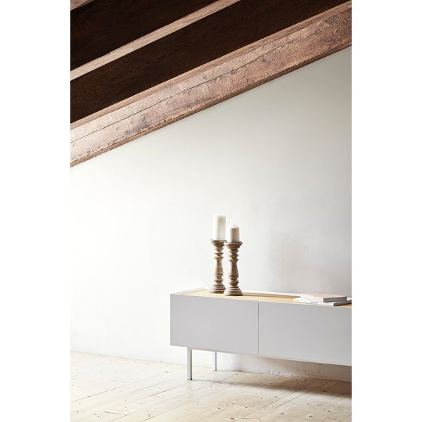 Masă TV albă/în culoare naturală cu aspect de lemn de stejar 180x45 cm Arista – Teulat-image-2