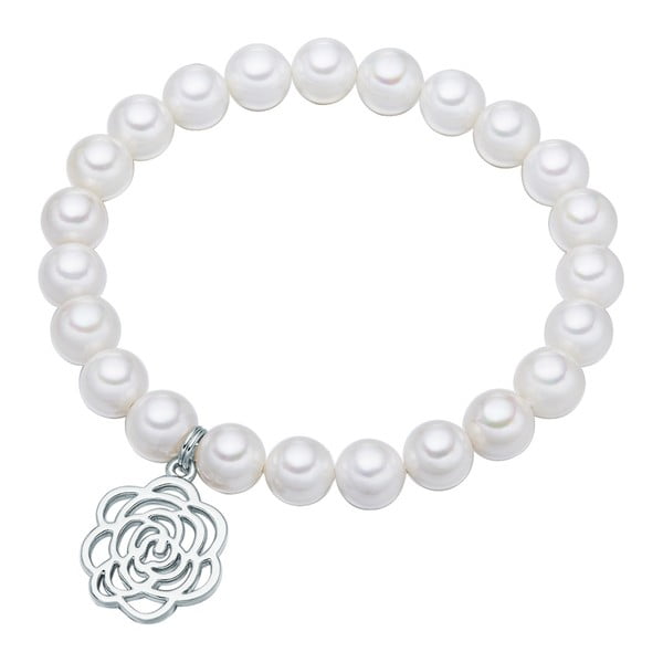 Brățară cu perle Pearls of London Flower, 19 cm, alb