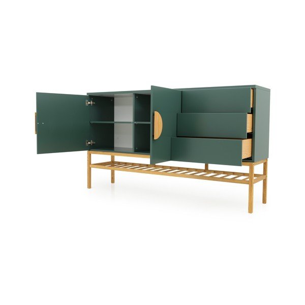 Dulap cu 2 uși și 3 sertare și picioare din lemn de stejar Tenzo Scoop, lățime 176 cm, verde-image-3