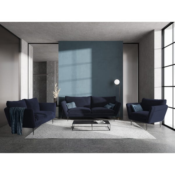 Canapea cu 2 locuri din catifea Mazzini Sofas Acacia, lungime 175 cm, albastru închis-image-1