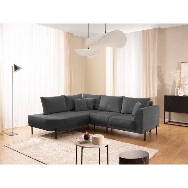 Colțar gri închis cu tapițerie din chenille (cu colț pe partea stângă/în formă de ”L”) Mauris  – Ropez-image-1