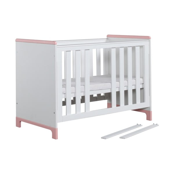 Pat pentru copii, variabil Pinio Mini, 140 x 70 cm, alb-roz