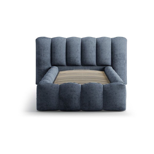 Pat albastru închis tapițat cu spațiu de depozitare cu somieră 90x200 cm Lupine – Micadoni -image-3