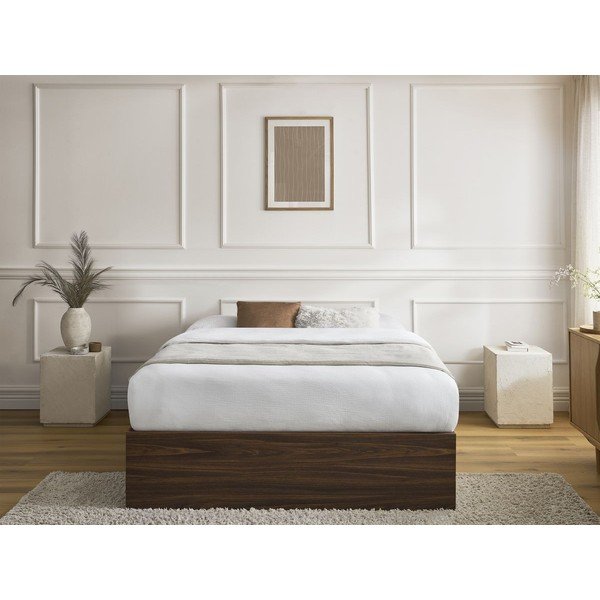 Pat matrimonial maro închis din  placă aglomerată de lemn cu aspect de lemn de mesteacăn cu spațiu de depozitare/fără tăblie cu somieră 160x200 cm Mara – Bobochic Paris-image-4