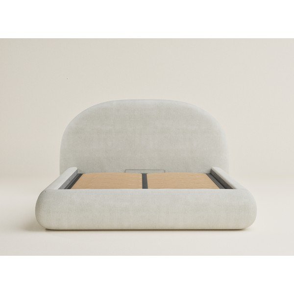 Pat matrimonial crem tapițat cu spațiu de depozitare cu somieră 140x200 cm Maumere – Maison de Rêve-image-2