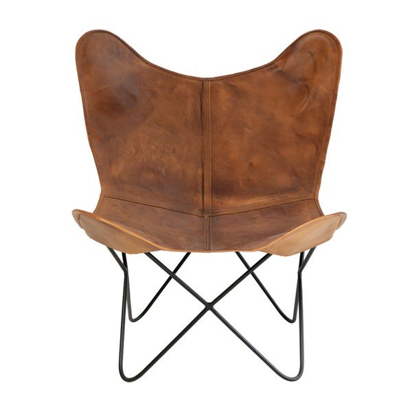 Fotoliu din piele tip fluture sømcasa Farfalla, maro coniac-image-2