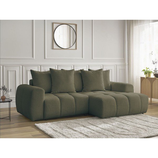 Colțar kaki extensibil/cu spațiu de depozitare cu tapițerie din țesătură bouclé (cu colț pe partea dreaptă/cu șezlong) Roxelane – Bobochic Paris-image-3
