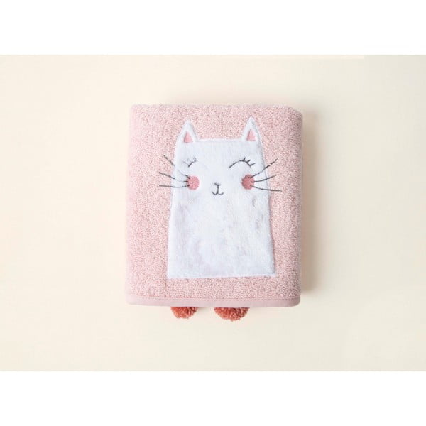 Prosop  pentru copii roz din bumbac 75x50 cm Kitty - Foutastic