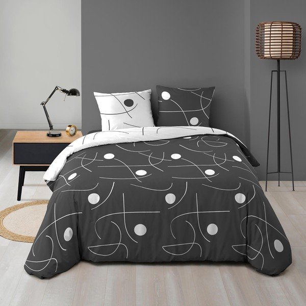 Lenjerie de pat albă/gri închis din microfibră pentru pat dublu/extinsă cu 3 piese 240x220 cm Sonate – douceur d'intérieur-image-2