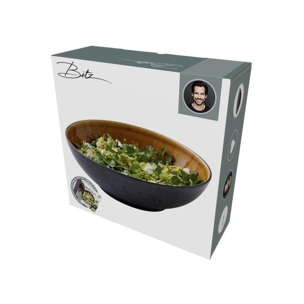 Bol din ceramică și glazură interioară ocru Bitz Mensa, diametru 30 cm, negru-image-3