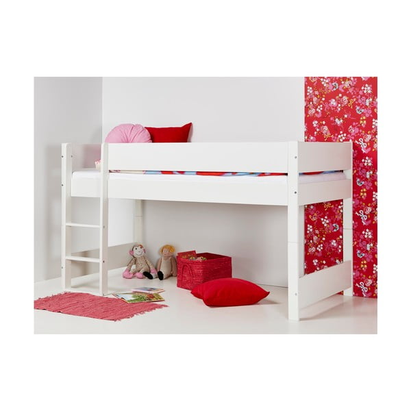 Pat supraetajat pentru copii, cu protecții laterale Manis-h Argos, 90 x 200 cm, alb-image-1