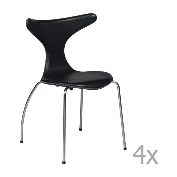 Set 4 scaune din piele cu bază metalică DAN-FORM Dolphin, negru