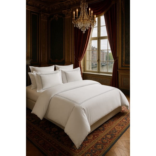 Lenjerie de pat albă din bumbac satinat pentru pat de o persoană cu cearceaf inclus, cu 6 piese 140x200 cm Whispered Serenity – Mila Home Luxury-image-1