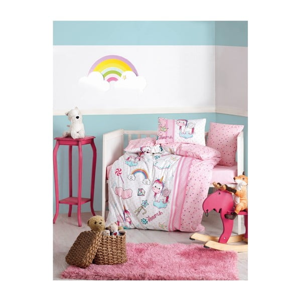 Lenjerie de pat din bumbac pentru copii Unicorn, 100 x 150 cm
