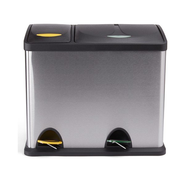 Coș de gunoi argintiu mat pentru reciclare/cu pedală 18+8 l din oțel   Tri Selectif – MSV-image-3