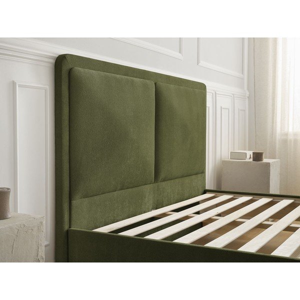 Pat matrimonial verde tapițat tapițat cu somieră 140x190 cm Mara – Bobochic Paris-image-4