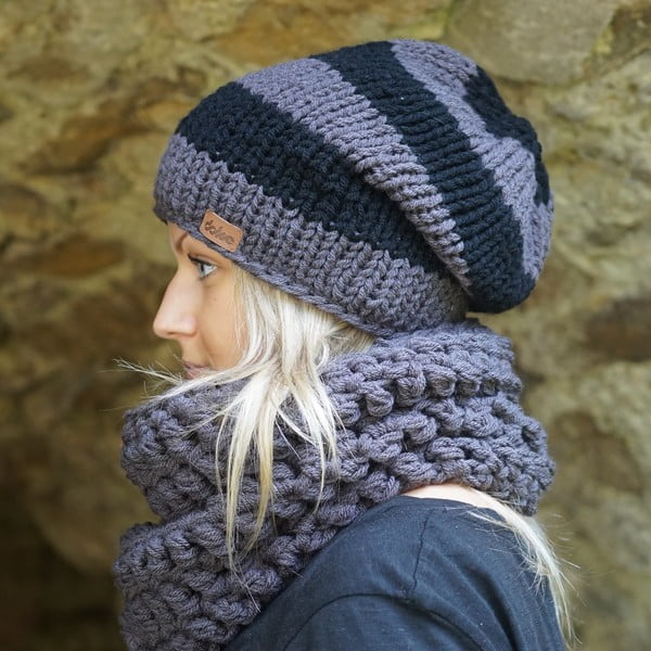 Căciulă tricotată manual DOKE Stripes Beanie-image-3