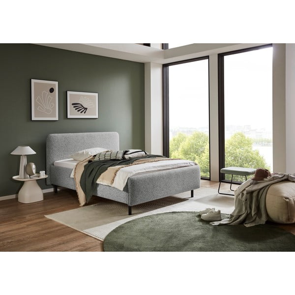 Pat matrimonial gri deschis tapițat cu spațiu de depozitare cu somieră 160x200 cm Primo – Meise Möbel-image-1