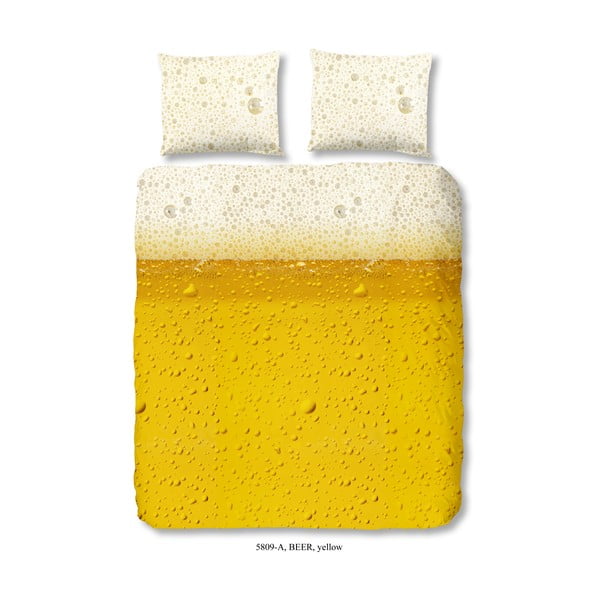 Lenjerie de pat din bumbac, galben, Good Morning Beer, 135 x 200 cm